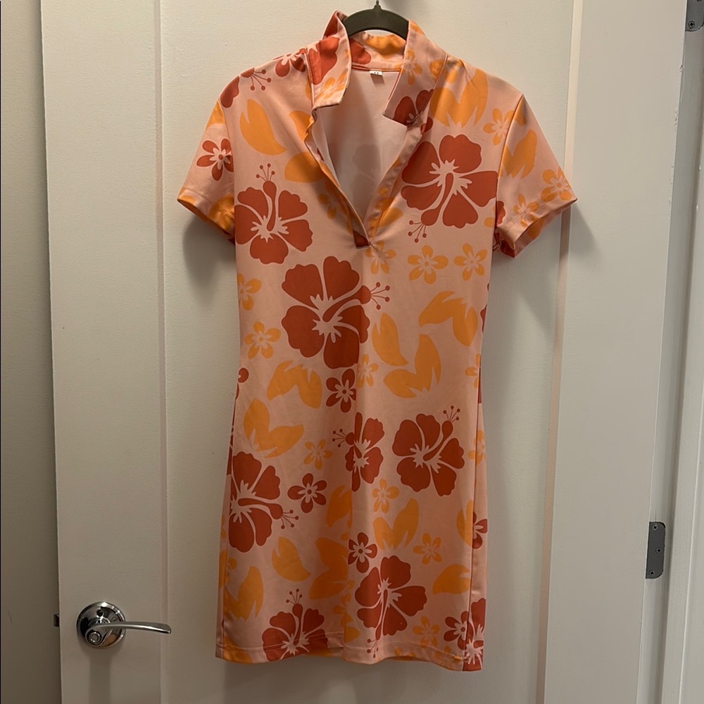 Floral Orange and Red Dress